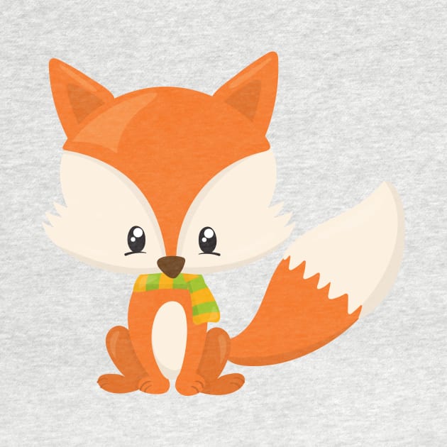 Cute Fox, Little Fox, Baby Fox, Fox With Scarf by Jelena Dunčević